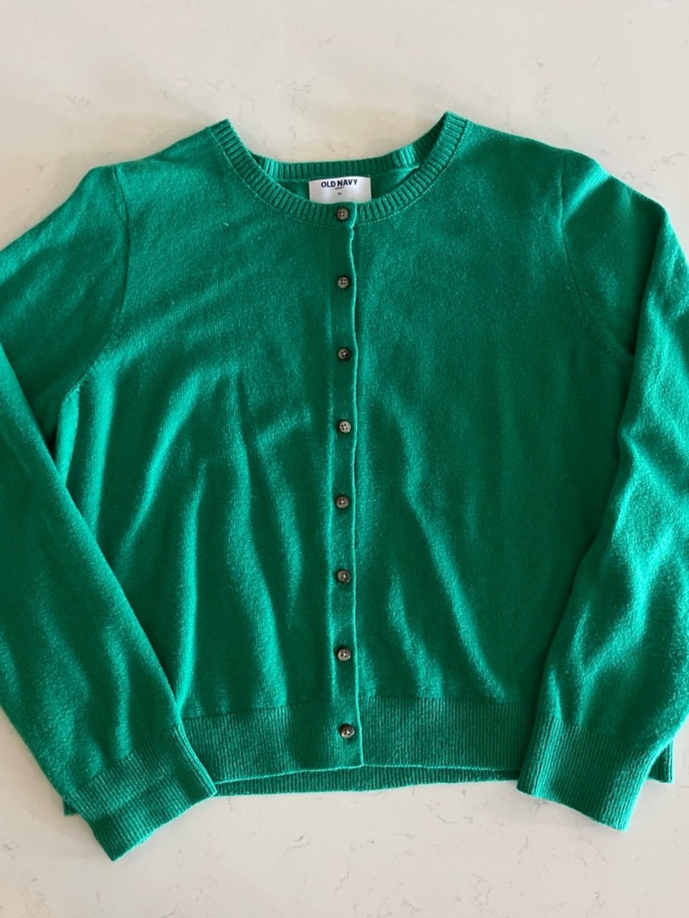 Old Navy Women's Bright Green Button-Up Crewneck Cardigan